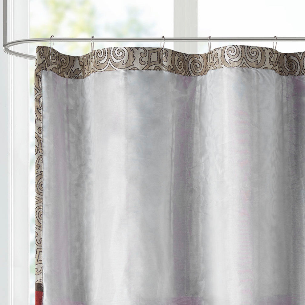 Madison Park Donovan Embroidered Shower Curtain, Red