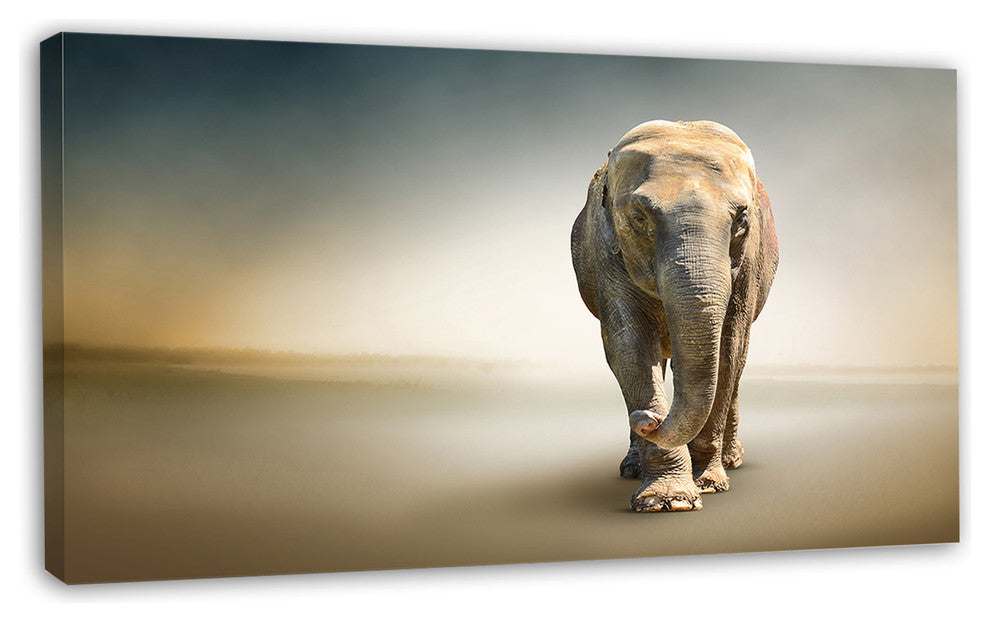 Smart Elephant Walking, Animal Canvas Wall Art, 32"x16"