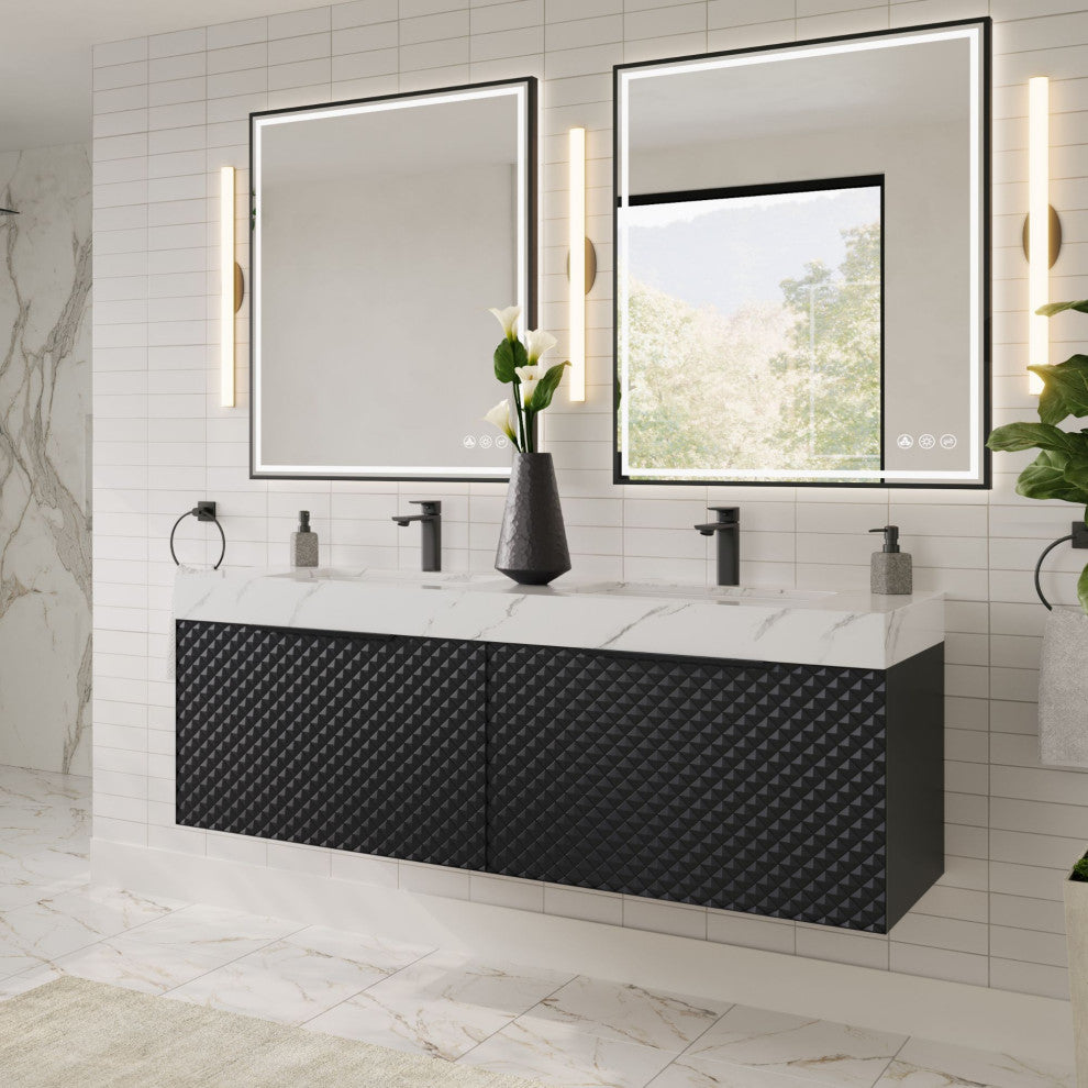 The Monolith Bathroom Vanity, Black of Night, 60", Double Sink, Wall Mount