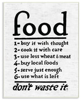 Food Steps Don't Waste It Subtle Birch Typography Wall Plaque Art, 10"x15"