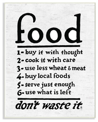 Food Steps Don't Waste It Subtle Birch Typography Wall Plaque Art, 10"x15"