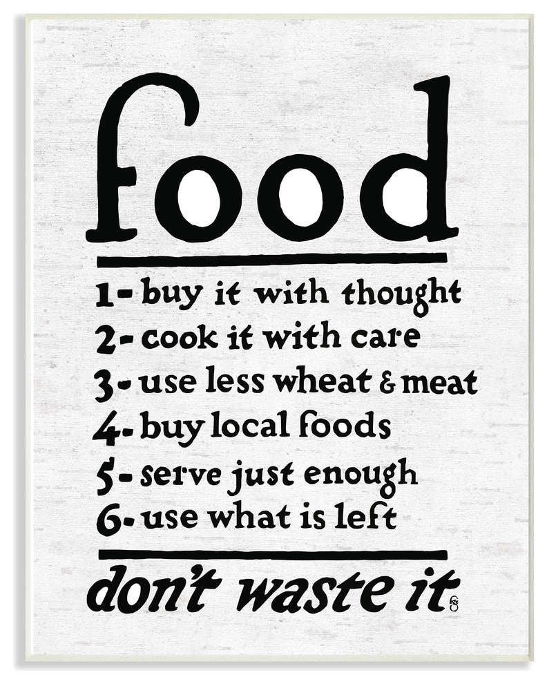 Food Steps Don't Waste It Subtle Birch Typography Wall Plaque Art, 10"x15"