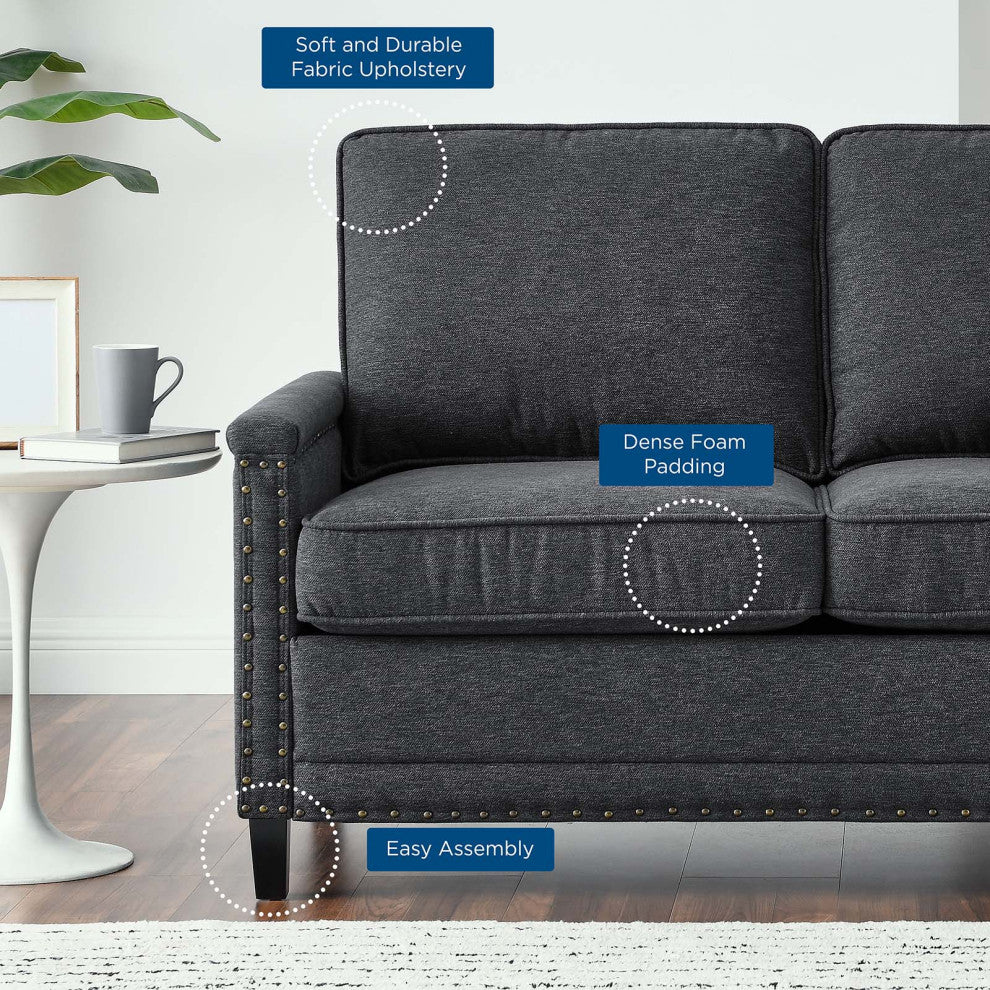 Loveseat Sofa, Fabric, Dark Gray, Modern, Living Lounge Hotel Hospitality