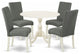5 Pc Dining Set, 1 Drop Leaves Wooden Table, 4 Grey Chairs, Linen White Finish