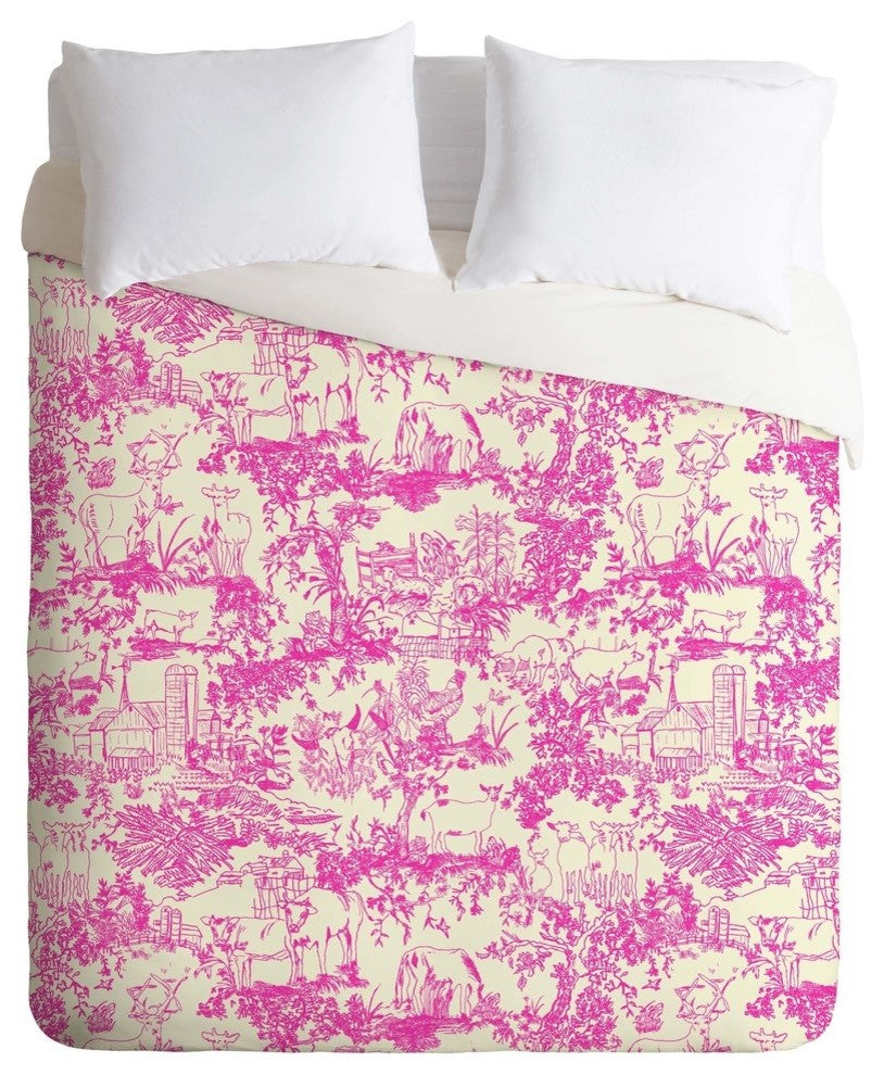 Deny Designs Rachelle Roberts Farm Land Toile In Pink Duvet Cover - Lightweight