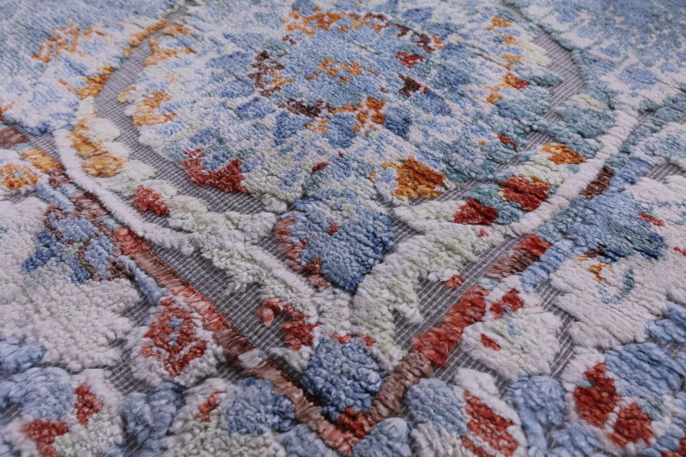 9' 0" X 12' 0" Wool and Silk Hi-Low Persian Hand Knotted Rug Q7196