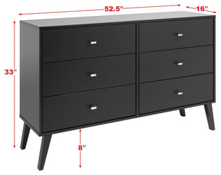 Milo Mid Century Modern  6-drawer Dresser, Black