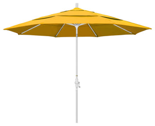 11' Matted White Collar Tilt Crank Aluminum Umbrella, Yellow Pacifica