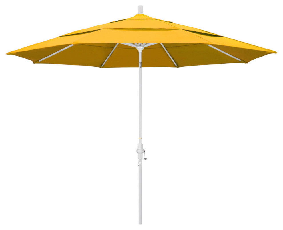 11' Matted White Collar Tilt Crank Aluminum Umbrella, Yellow Pacifica