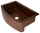 33" Farmhouse Single Bowl Round Apron Hammered Copper Kitchen Sink, 16 Gauge