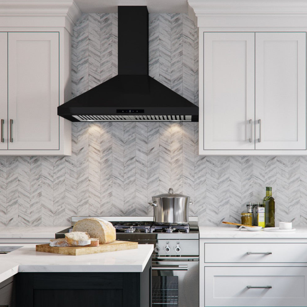 CAVALIERE 30" Wall Mounted Range Hood 400 CFM Black Finish LED