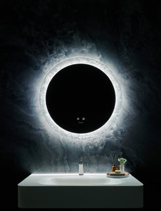 Frysta Round LED Frameless Mirror With Dimmer and Defogger, 30 Inch.