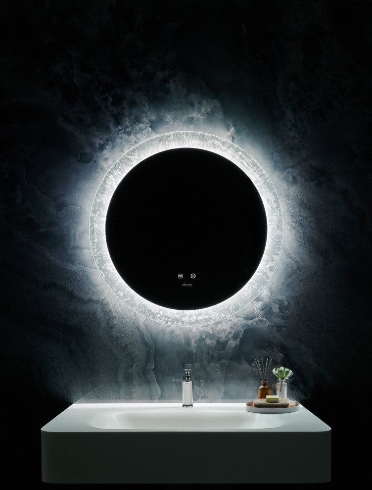 Frysta Round LED Frameless Mirror With Dimmer and Defogger, 30 Inch.