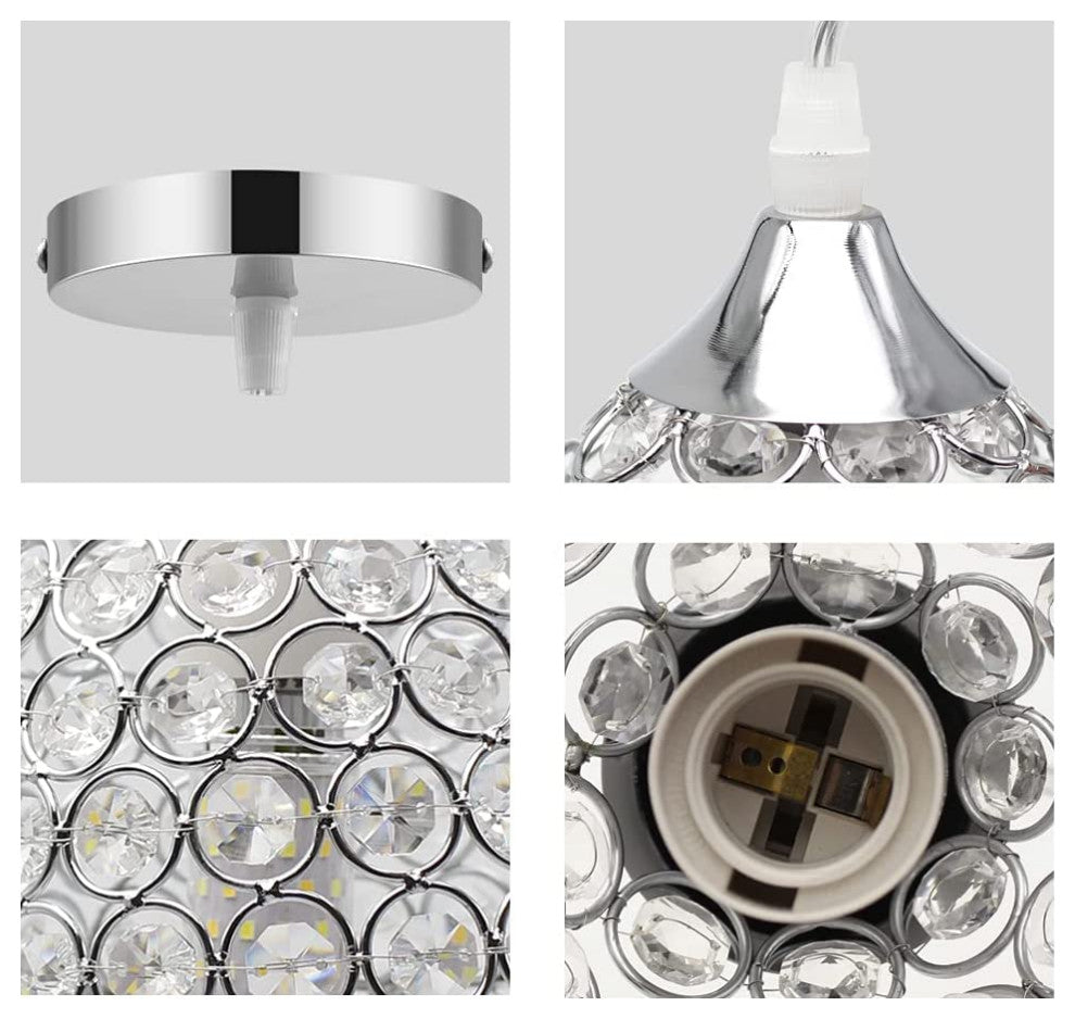 Modern Crystal Pendant Light, Adjustable Chandelier, Silver Finish