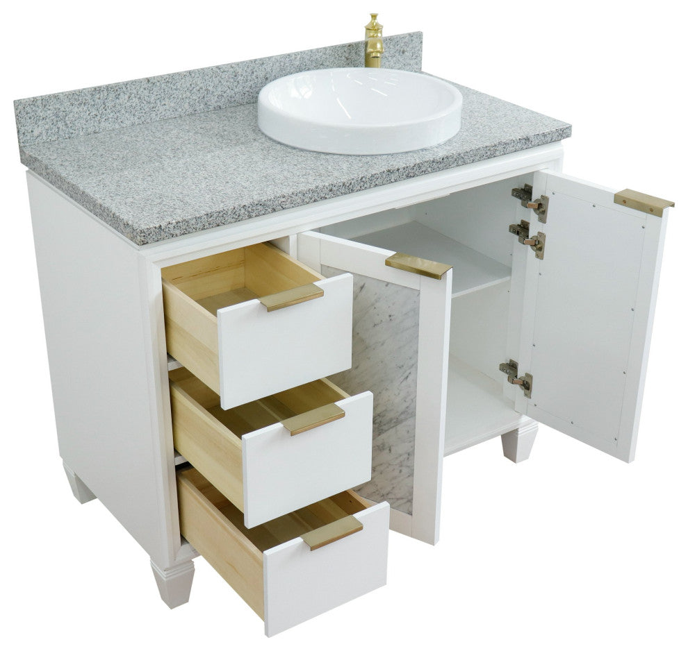 43" Single Vanity, White Finish With Gray Granite