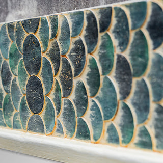 Luxe Large Aqua Blue Coastal Mosaic Wall Mirror | Vanity Scales Green Tropical
