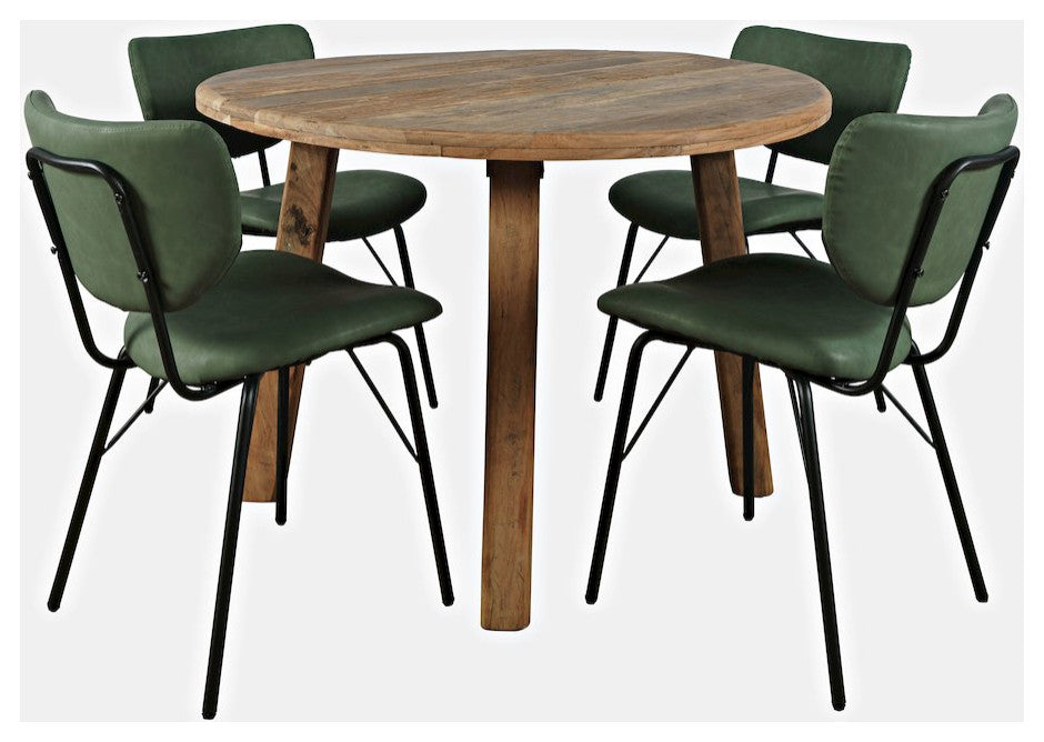 Reclamation Five Piece Round Rustic Reclaimed Solid Wood Round Dining Set