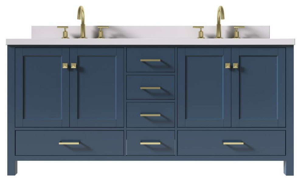 Cambridge Midnight Blue 73" Double Oval Sink Vanity With White Quartz Countertop