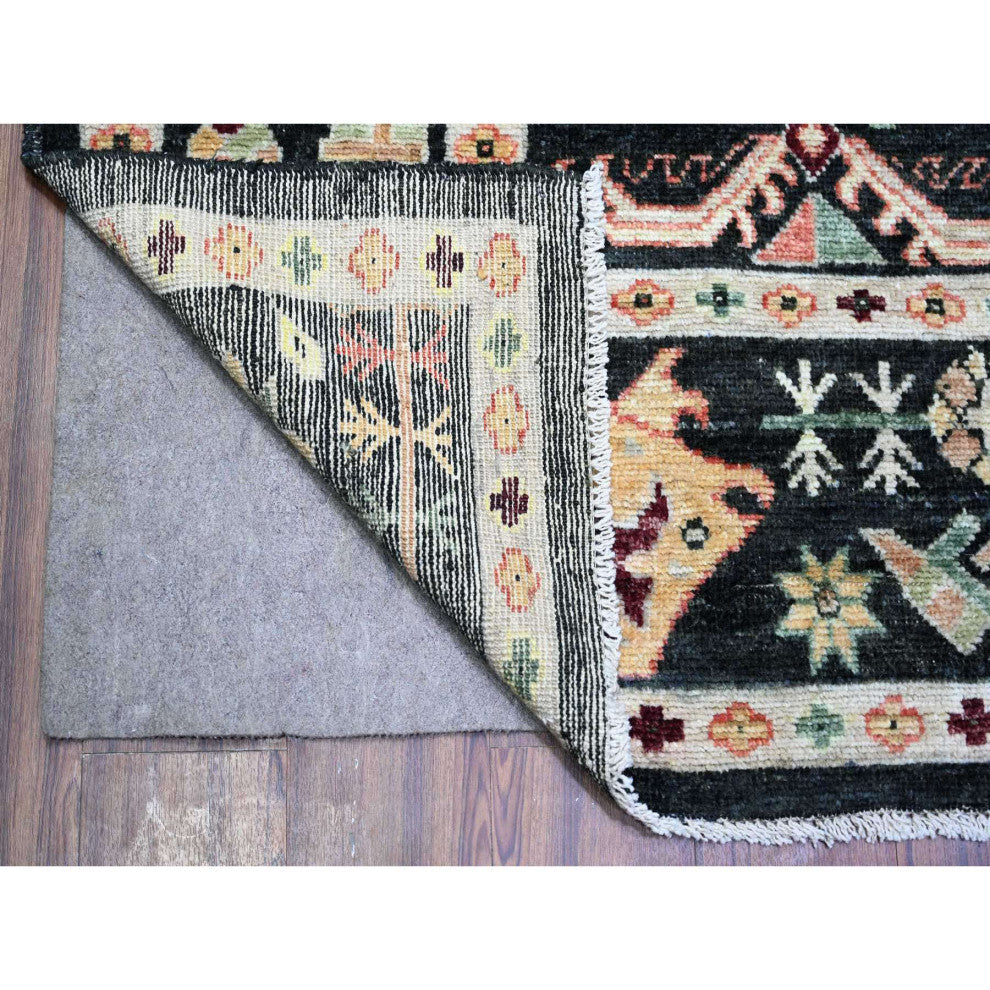 Gunmetal Black Afghan Angora Oushak Wool Hand Knotted Oriental Rug 9'x11'11"