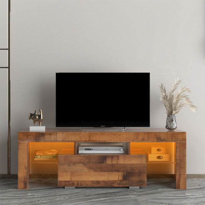 Walnut TV Stand with LED RGB Lights Flat Screen Particle Board TV Cabinet