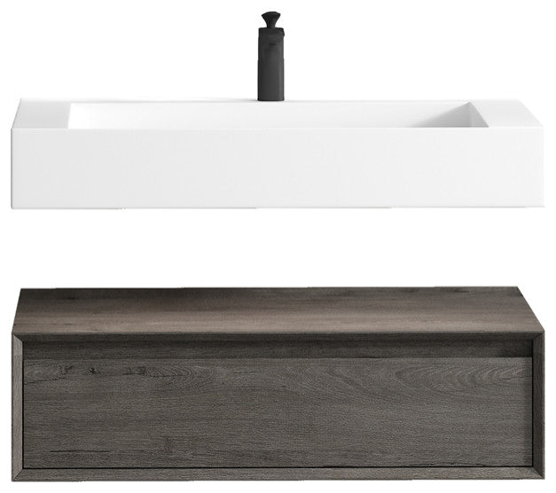 Alysa 36'' Floating Vanity, Acrylic Sink, Smoke Oak