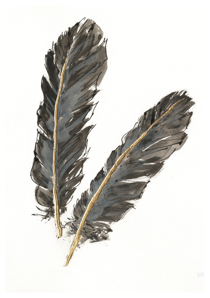 "Gold Feathers Iv On White" Art Block Framed Canvas, 24"x32"