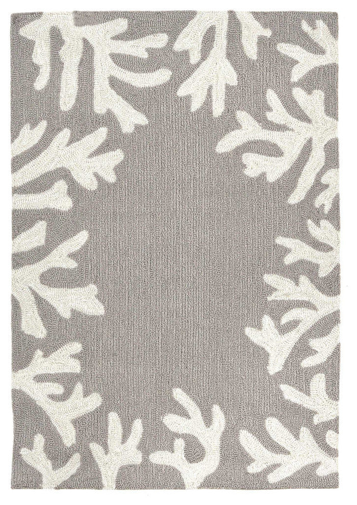 Capri Coral Border Indoor/Outdoor Rug, Silver, 2'x3'