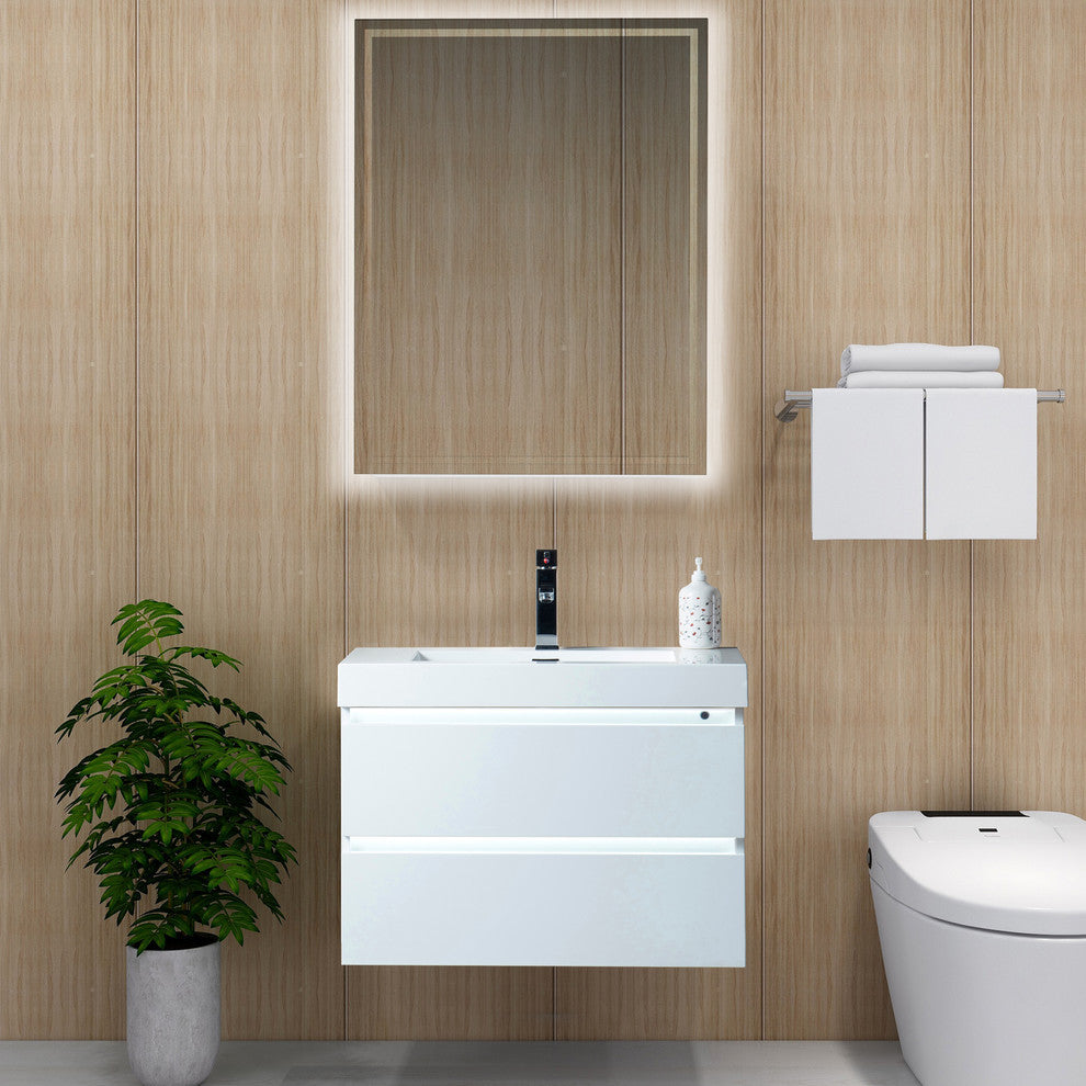Vanity Art LED Lighted Wall-Hung Single-Sink Vanity With Resin Top, 30"
