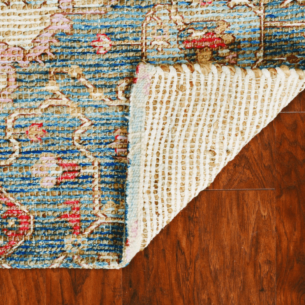 5' X 7' Blue and Beige Medallion Hand Woven Distressed Area Rug