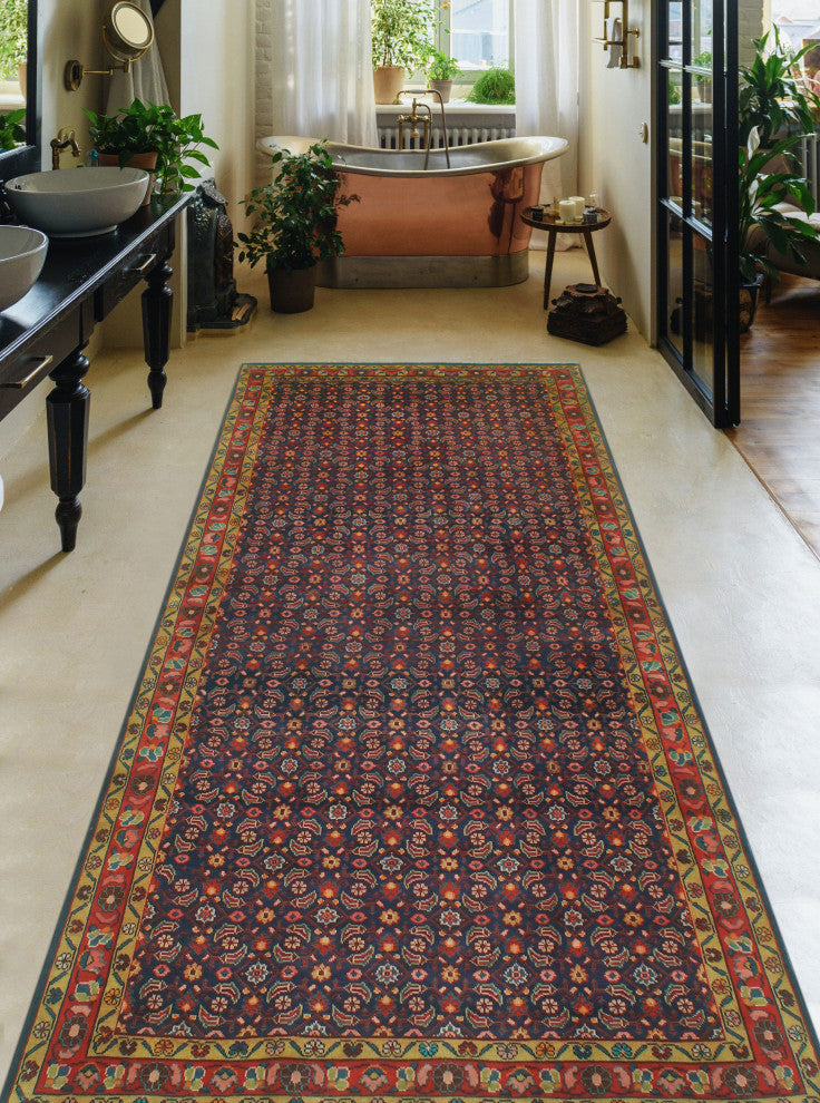 Fine Vintage Distressed Orlan Navy/Red Runner, 5'0x10'8