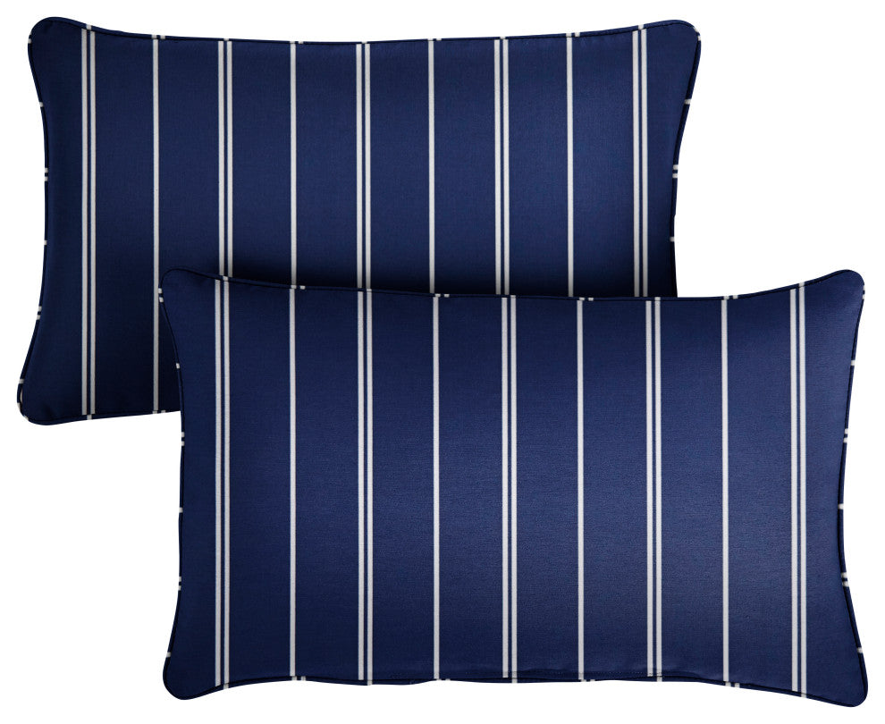 Navy with White Stripes Outdoor Lumbar Pillow Set of 2, 16x26