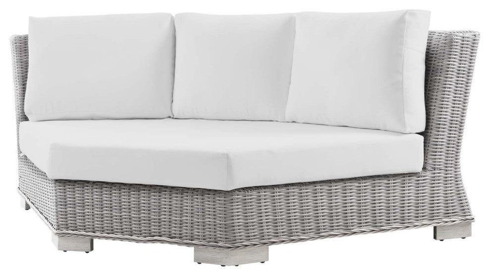 Lounge Sectional Sofa Chair Table Set, Rattan, Wicker, Gray White, Outdoor