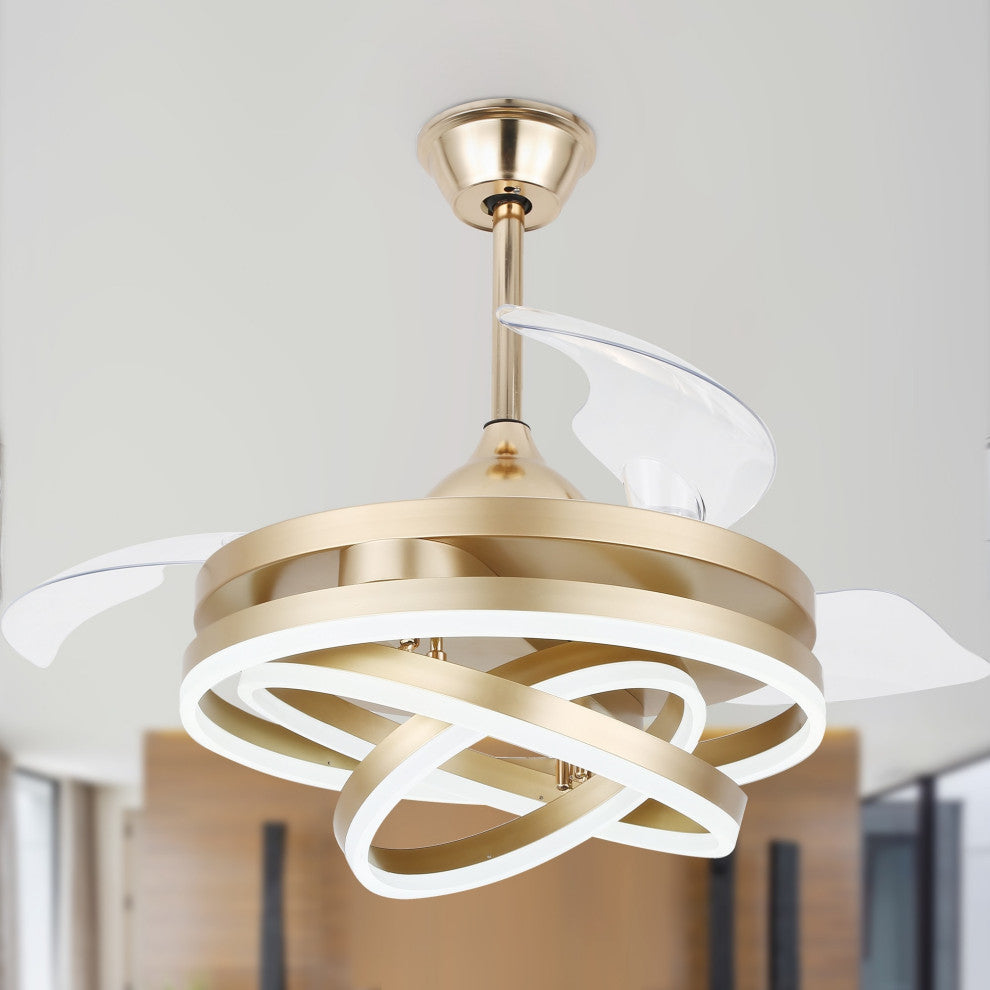 CurveCurio 42" Ceiling Fan With Adjustable LED Light Kit, Gold