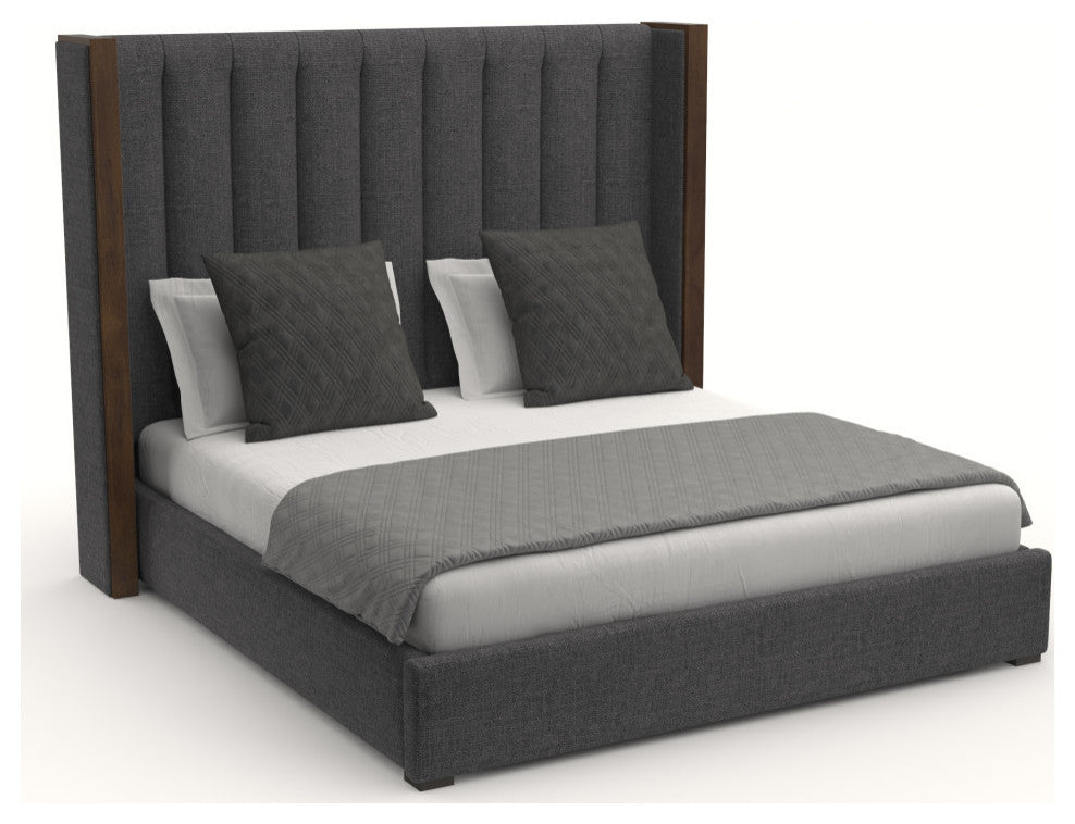 Nativa Interiors Irenne Vertical Channel Bed, Charcoal, Queen, Medium 67"