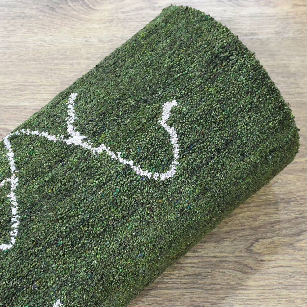 HAND KNOTTED LOOM SILK AREA RUGS-6'x9',Rectangle,Green White,Contemporary