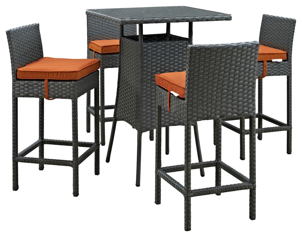 Modway Sojourn 5 Piece Outdoor Patio Sunbrella Pub Set, Canvas Tuscan