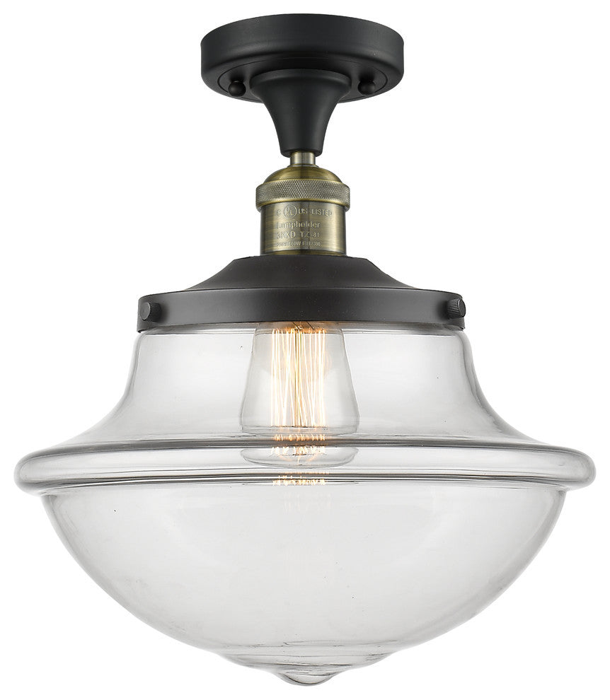 Large Oxford 1-Light Semi-Flush Mount, Black Antique Brass, Clear