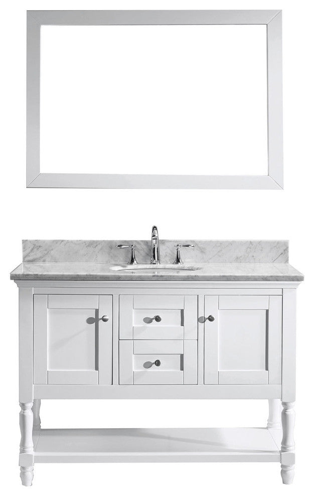 Virtu Julianna 48" Single Bathroom Vanity, White With Marble Top, With mirror