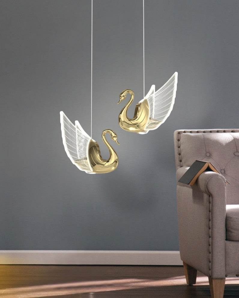 MIRODEMIÂ® Amirat Swan Design Gold Chandelier For Stairwell, L2rg
