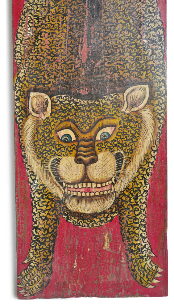 Consigned Painted Wood Leopard Panel 1