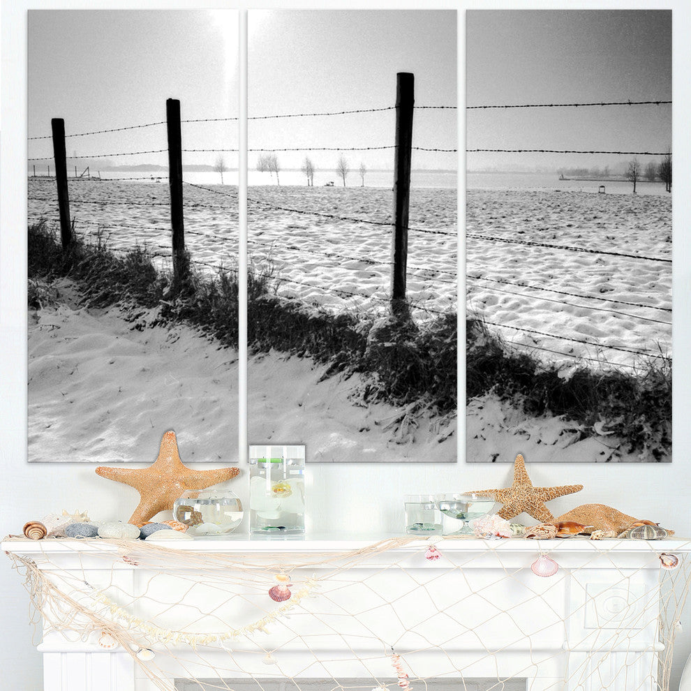 "Landscape in Snow With Fence" Oversized Beach Metal Wall Art, 3 Panels, 36"x28"
