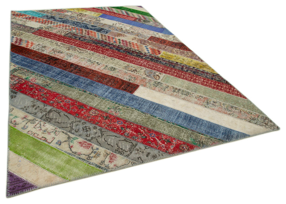 Rug N Carpet - Hand-Knotted Turkish 6' 8" x 10' 1" Unique Patchwork Area Rug