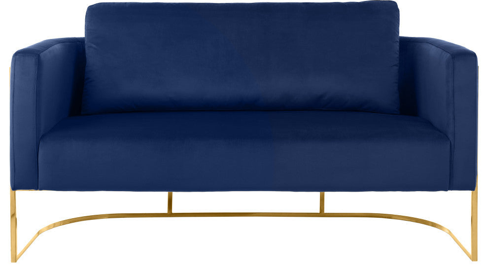 Casa Velvet Upholstered Loveseat, Navy, Gold Finish