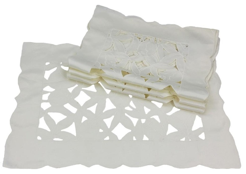 Tulip Bouquet Cutwork Collection 14"x20" Placemat, White, 14x20