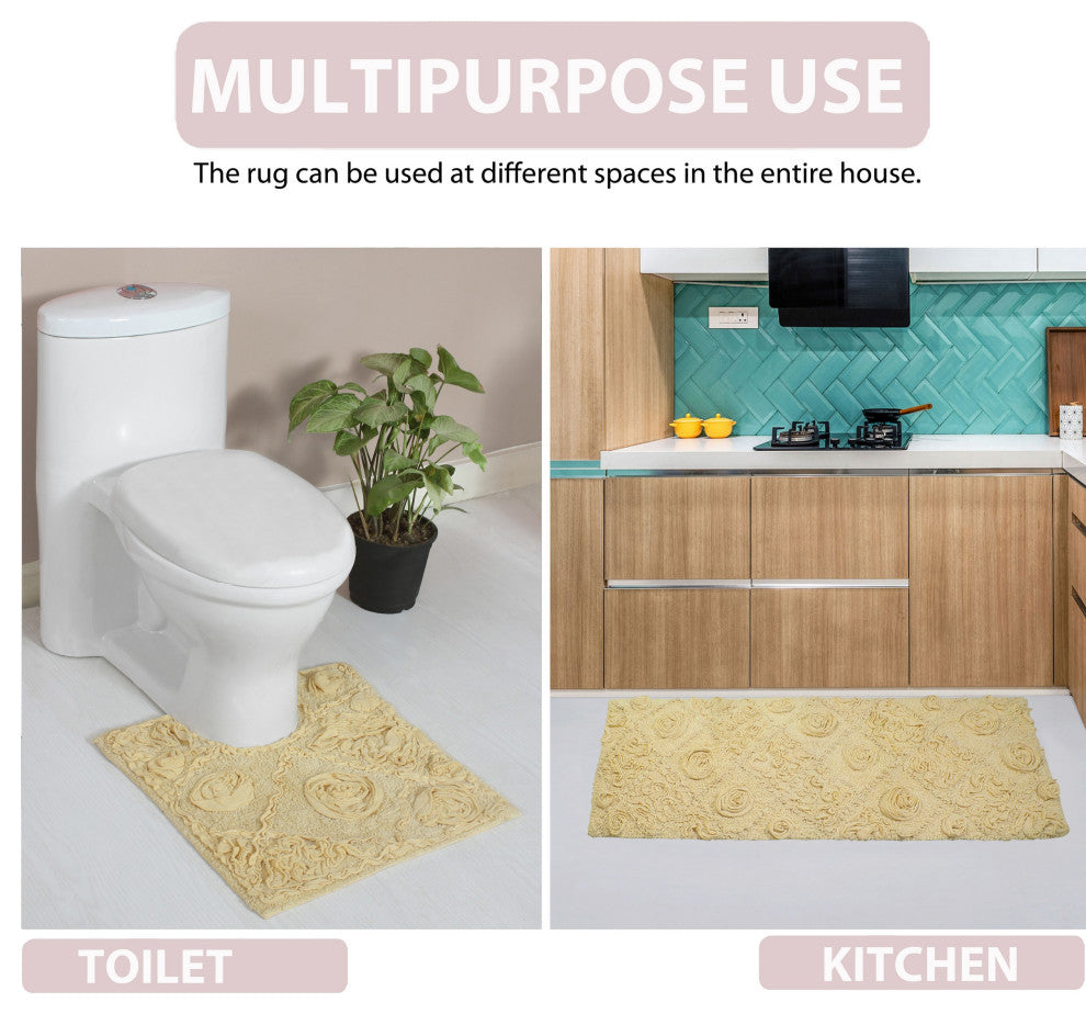 Modesto Bath Rug Bath Rugs Set, 17x24 Rectangle, Yellow