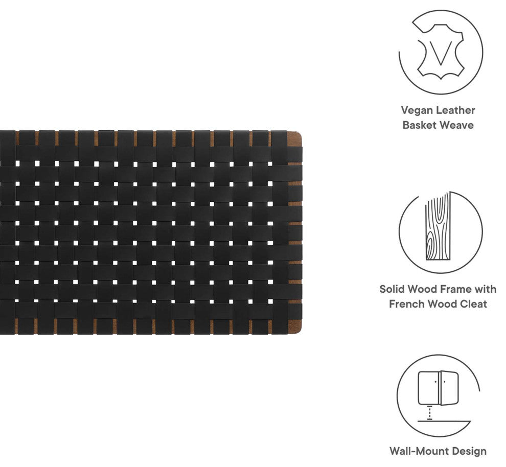 Sparta Weave Wall-Mount Vegan Leather Queen Headboard, Walnut Black