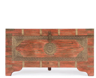 Nador Hand-Painted Brass Inlay Storage Trunk Coffee Table, Blush