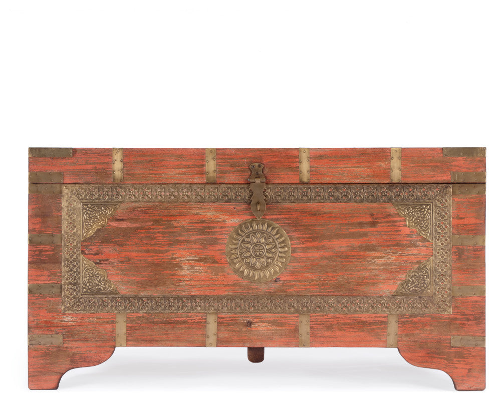 Nador Hand-Painted Brass Inlay Storage Trunk Coffee Table, Blush