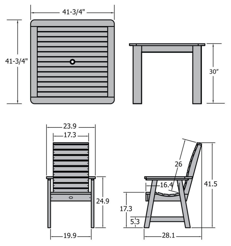 Weatherly 5-Piece Square Dining Set, Coastal Teak