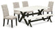 6-Piece Set, Chairs, Bench and Top Table With Wooden Legs-Linen White/Black